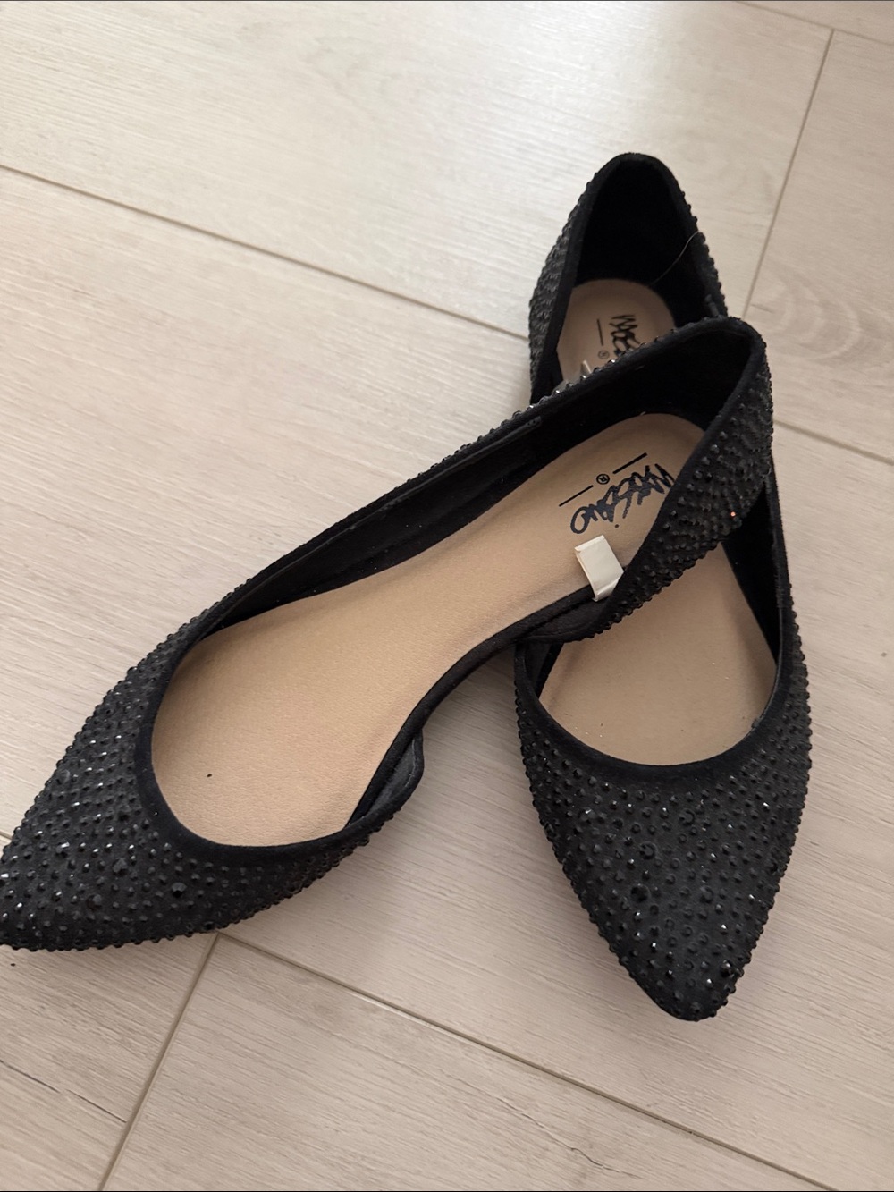 Massimo Black Studded Pointed-Toe Flats
